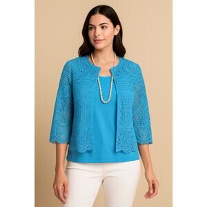 Ruby Rd. P XL Pool Blue Lace Jacket & Tank 2-Piece Set Scoop Coastal Cottagecore